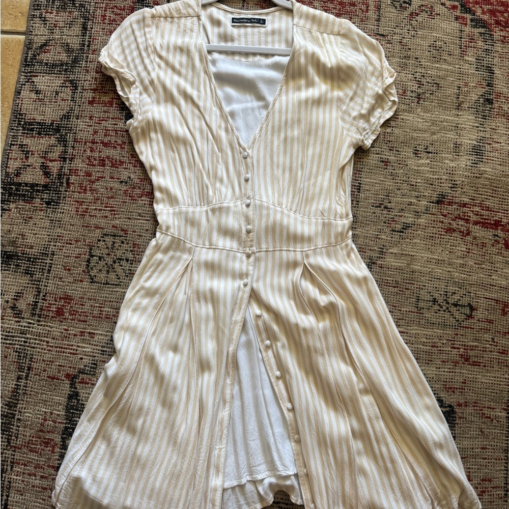 Abercrombie & Fitch Striped Cream Button-Down Dress